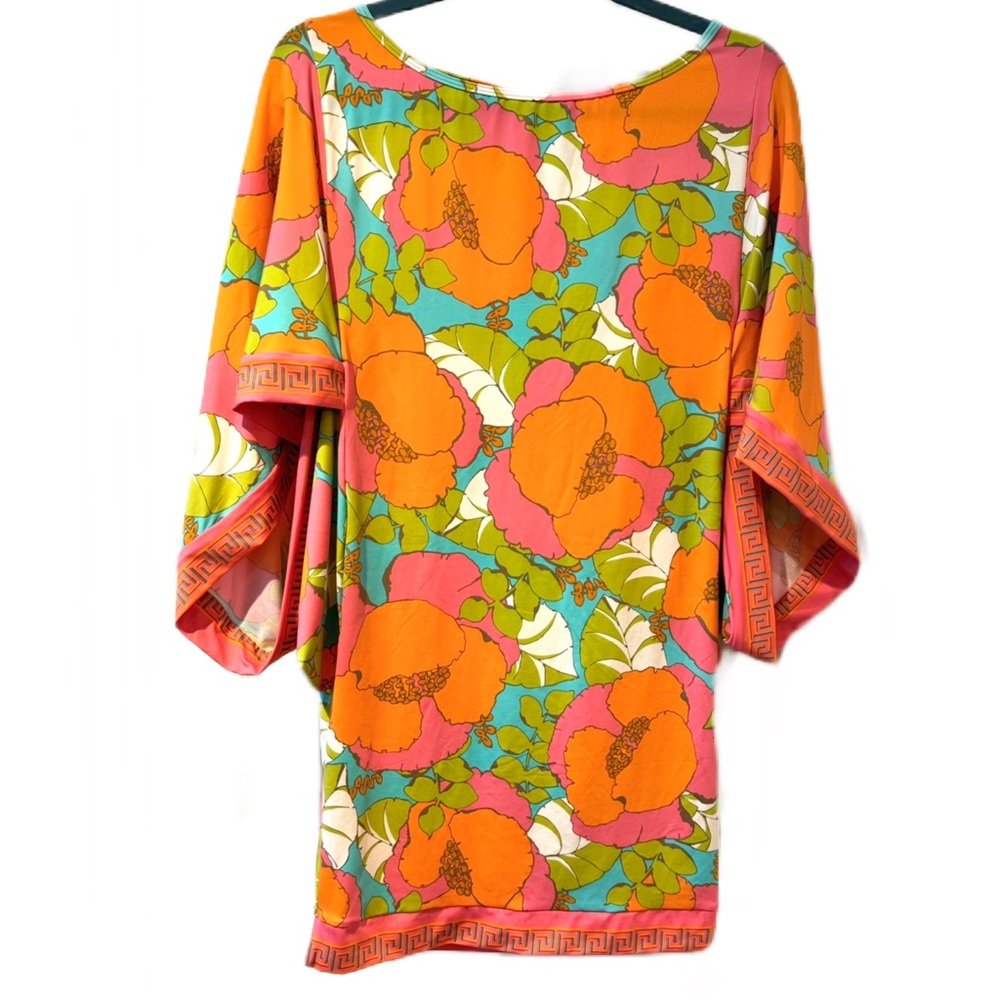 Trina Turk Floral Boatneck Playa De Flor Swim Coverup Tunic Orange Size M NWT